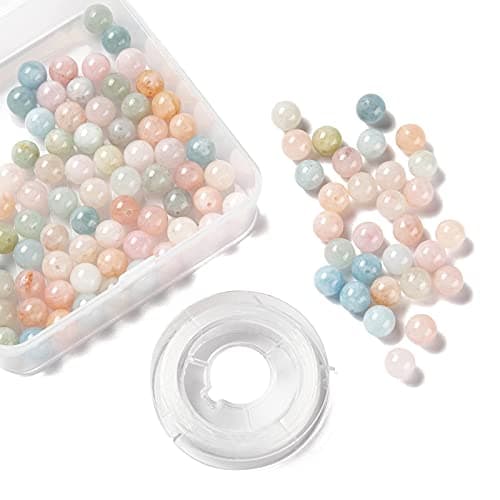 BEEFLYING 100 Pièces 8mm Naturel Morganite Perles Rondes Pierres Précieuses Lisses Perles Rondes Couleur Claire pour Bracelet Bijoux à Bricoler Soi-Même Kit Fabrication