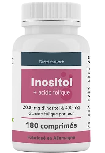 Inositol, idéalement combiné avec de l'acide folique, 180 comprimés, myo-inositol pur, hautement dosé : 2000 mg d'inositol & 400 μg d'acide folique par jour, vitamines B8, végétalien & sans additif