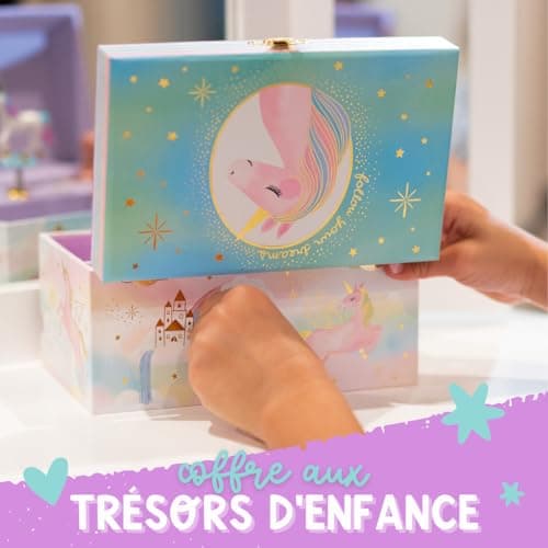 Boîte à Bijoux Musicale Licorne pour Filles - Boîte à Musique Licorne pour Enfants avec Miroir, Cadeaux d'Anniversaire Licorne pour Petites Filles, Boîte à Bijoux, 15,2 x 11,8 x 8,9 cm - 3-10 ans