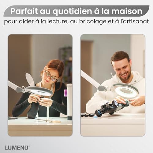 Lumeno 8213GR LED Lampe loupe pour poste de travail, lampe cosmétique, intensité lumineuse réglable, lentille en verre transparent de 127 mm, aide à la lecture/loupe, 3 dioptries
