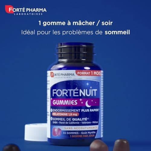 Forté Pharma Complément sommeil FortéNuit Gummies Mélatonine GABA Plantes | Complément alimentaire adulte, Endormissement rapide & sommeil de qualité favorisés, 60 nuits, Programme ou prise ponctuelle