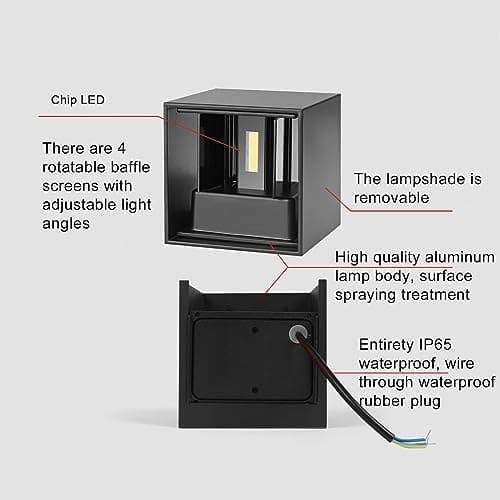 2 Pack Applique murale exterieur interieur LED Lampe murale extérieures moderne Noir 6W Blanc naturel 4000K IP65 Étanche carrée en aluminium Réglage de l'angle d'éclairage Design facile à installer