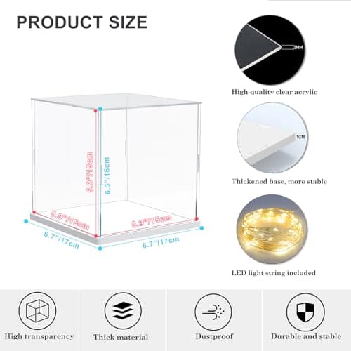 Nynelly Vitrine Acrylique Transparente pour Collection Figurine, Assembler Boîte Présentoir Rangement De Vitrine Antipoussière pour Action Pop Figures Jouets De Collection, 15x15x15cm,Blanc