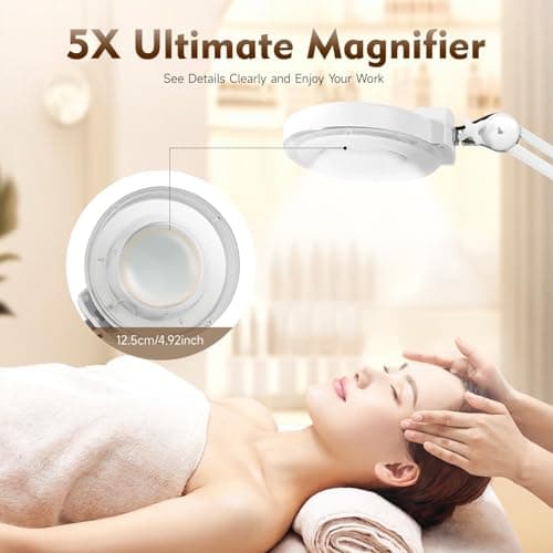 Lampe loupe en verre avec pied - Lampe loupe LED - Bras pivotant - Avec éclairage - 5 dioptries
