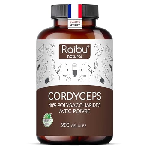 Cordyceps Sinensis CS-4-21000mg de Cordyceps par dose quotidienne (Extrait 10:1) - 40% de Polysaccharides Bioactifs - 200 Capsules: Haute Dose, Végan & sans additifs - Produit par Raibu