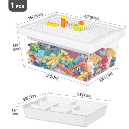 Greentainer Bacs de rangement avec couvercles pour boîte à jouets Lego Cube pour enfants, boîtes empilables en plastique avec plateau amovible, conteneurs d'artisanat pour blocs de construction,