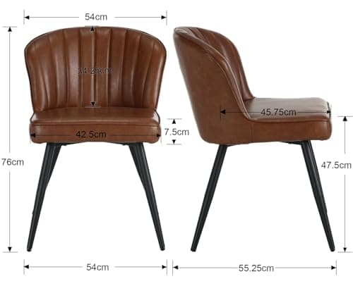Wahson Chaises de Salle a Manger en Similicuir Lot de 2 Chaise Salle à Manger Moderne avec Coussin Épais Chaise de Cuisine avec Pied Métal, Chaise Cuir PU pour Salle à Manger/Restaurant, Marron