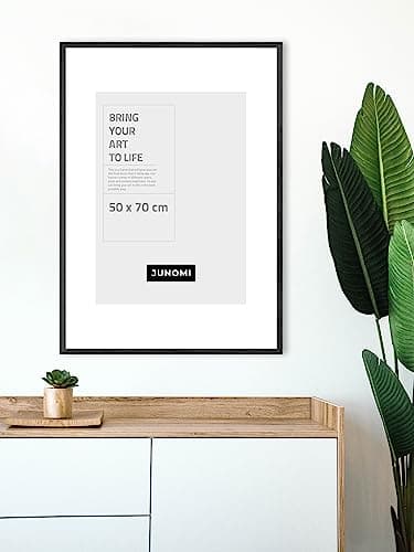 JUNOMI® Cadre photo 50 x 70 cm bois noir | Cadre photo noir avec verre plexi incassable | Cadre photo bois