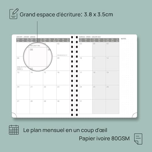 POPRUN Agenda 2025 Semainier 22 x 16,5 cm D'août 2024 à déc 2025, Planner Vertical Scolaire 17 Mois avec Couverture Souple Spirale, Règle et signet, Papier Certifié FSC®80 g/m2 - Bourgogne