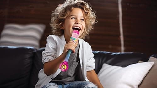Lexibook- Cendrillon, Belle, Raiponce, Princesses Disney, Microphone Enfant, Jouet Musical, Haut-Parleur intégré, Effets Lumineux, Prise Aux-in, MIC90DP, Rose