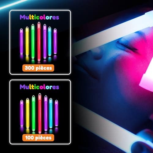 Glow Fever Bâtons lumineux Multicolores de 15,2cm (6”) - 100 Pièces Bâtons lumineux Accessoires de fête fluorescents pour Festival, Halloween et Mariage - Lumières pour Soirée