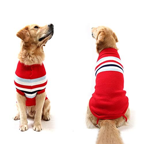 Petyoung Pull à Rayures Tendance pour Chien - Manteau en Tricot de Laine Chaud et Doux pour l’Hiver - Vêtements pour Chiens de Taille Petite, Moyenne et Grande (Rouge, 24" L)