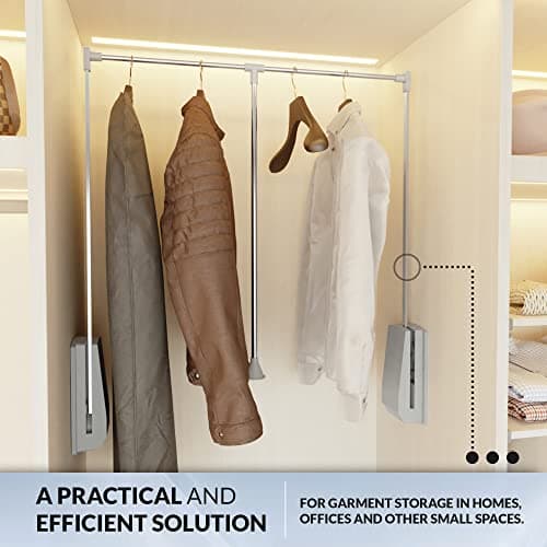 DOJA Barcelona | Penderie Escamotable | Portant a Vetement Blanc | Largeur 875*1200mm | H 875mm | Charge 8 kg | Barre de Penderie Acier, Plastique | pour Armoire de Rangement, Dressing Chambre Adulte