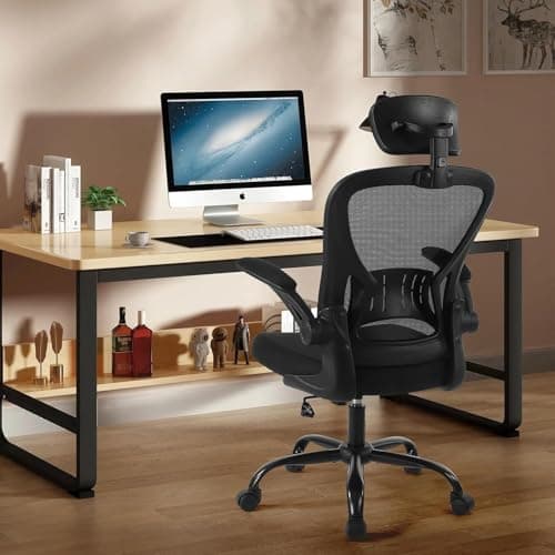 Flysky Chaise de Bureau Ergonomique, Chaise d'ordinateur réglable en Hauteur avec Support Lombaire et Appui-tête, pivotante, Tissu maillé, Noir