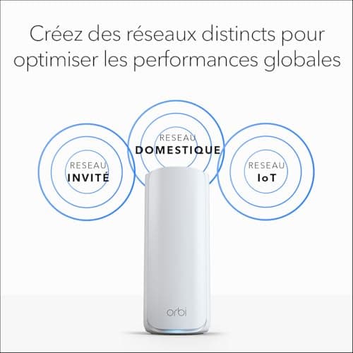 NETGEAR Orbi Système WiFi 7 Mesh Tri-Bande (RBE773) - Pack de 3 - Couverture de 750m2, 100 appareils - Port internet 2,5 Gbit/s - BE11000 (11 Gbit/s) - compatible mur épais et toutes box