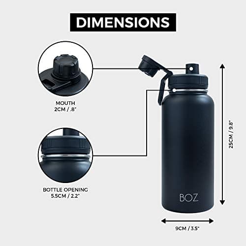 BOZ - Lot de 2 Gourdes Isothermes En Acier Inoxydable 1L, Sans BPA, Double Isolation Sous Vide | Gourdes de Camping et Randonnée Avec Couvercle Anti Germe, Bouteilles d'Eau 1 Litre, (Blanc + Noir)