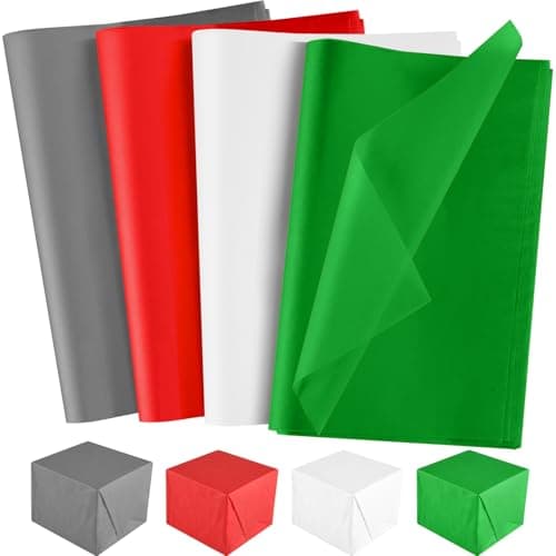 NEBURORA Assortiment de 60 feuilles de papier de soie de Noël 50 x 35 cm Rouge Vert Blanc Gris Papier d'emballage cadeau en vrac pour cadeaux de vacances, sacs artisanaux et décorations de fête