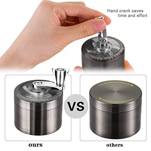 LIHAO 2”(5cm) Grinder Moulin à Herbes Épices en Zinc Alliage en 4 Pièces avec Manivelle - Nickel Noir