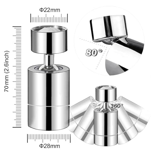 360° Pivotant Aérateur de Robinet, 2 Modes Embout Robinet Cuisine, Mousseur Robinet Economie Eau, Pour Robinet Pour lavabo de Cuisine de Salle de Bain (Argent)