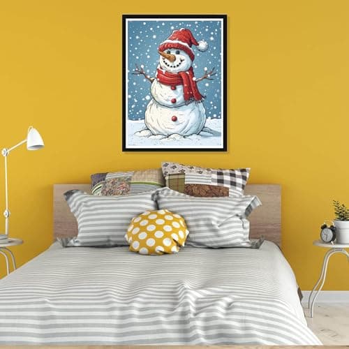 Pavemlo 5D DIY Diamond Painting Kits Bonhomme De Neige Souriant, Diamant Peinture Point De Croix Broderie Hiver, Strass Complet Image Arts Pour Peinture Salon Chambre Décoration Sticker Mural 30x40cm