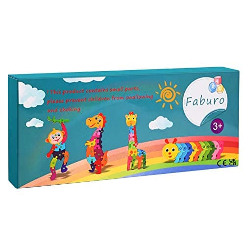 faburo 4PCS Animaux Puzzles en Bois, Jigsaw Puzzle Jouets, Bébé Puzzle à Encastrements, Jouets Montessori Educatif Apprentissage pour Enfant 3 Ans et + (Grande 30 * 12cm)