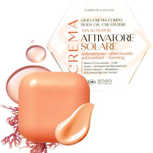 Senso Naturale Activateur Solaire Huile Corps Solide, Crème Bronzante, Prépare la Peau à l'Exposition Solaire, Antioxydant et Stimulant à l'Huile d'Argan, 100% Naturel, Vegan et Biologique