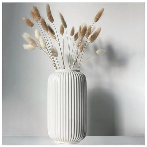 Hauteur 20 cm Vase Côtelé en Ceramique Blanc pour Pampa, Vases Decoratif pour Centre de Table Decoration