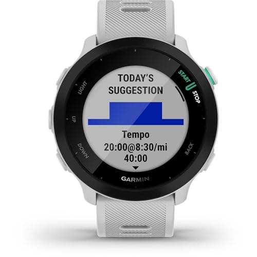 Garmin – Forerunner 55 - Montre GPS multi-activités running avec fonctions d’entrainement Garmin Coach et cardio au poignet – Blanche