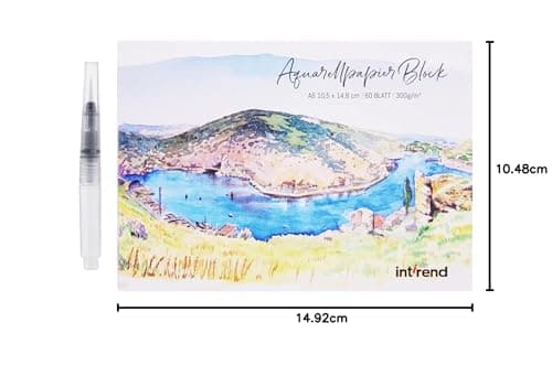 int!rend Carnet de Papier Aquarelle A6-60 Feuilles 300g - inclus 1 Stylo Pinceau à Réserve d'Eau - Materiel Dessin pour Peinture Aquarelle
