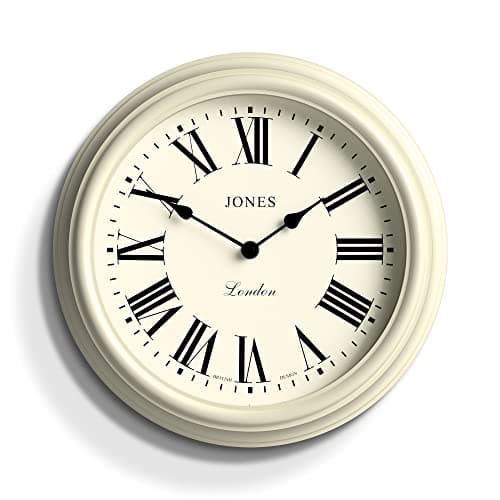 JONES CLOCKS® Horloge Murale Venetian – Horloge Murale Ronde – Design Traditionnel Classique – Horloge de Cuisine – Horloge de Salon – Boîtier décoratif (Blanc/Chiffres Romains)