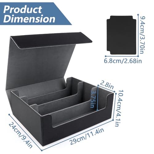 NVIYAM Deck box 1800+ Boîte à Cartes Pour MTG carte Pokémon,Boîte à Cartes à Jouer avec 10 Séparateurs de Cartes,Noir+Gris Boîte à Rabat Magnétique Avec Cuir Pu Pour Cartes Magic Commander TCG