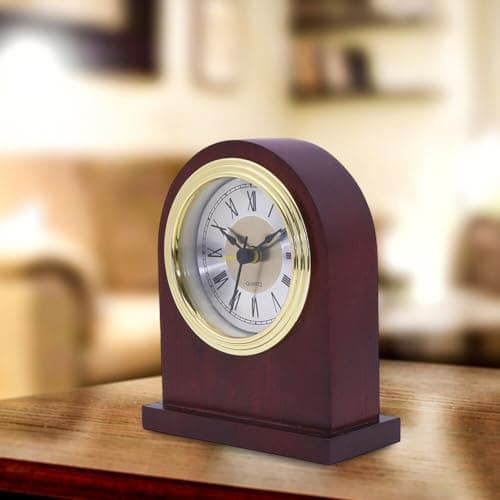 Horloge de table analogique en bois, Réveil analogique rétro en bois Horloge de chevet enfants Réveil cheminée analogique Horloge de table à piles sans tic-tac Réveil pour chambre denfant,12cmx10cm