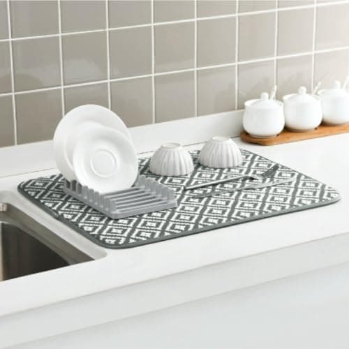 YDHfdc 2 Pièces Tapis Egouttoir Vaisselle en Microfibre Tapis de Sechage Vaisselle Super Absorbant Tapis Vaisselle 46 cm x 40 cm pour Comptoir d'evier de Cuisine, Grille Diamantée