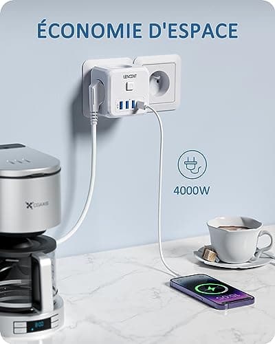 LENCENT Multiprise, 7 en 1 Murale Prise avec Multiple Secteur USB