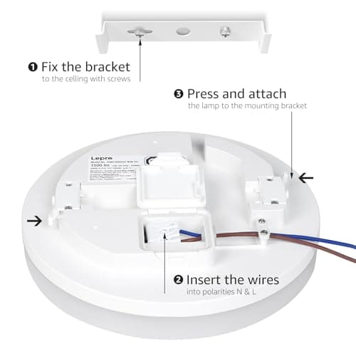 Lepro Plafonnier LED 15W, Luminaire Plafonnier Étanche IP54 Blanc Froid 5000K 1500LM, Angle de Faisceau 120 °, Plafonnier LED Idéal pour Salle de Bain, Balcon, Couloir, Cuisine, Salon(Φ22)