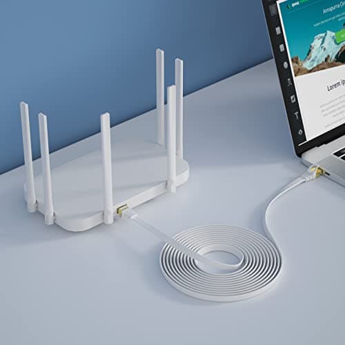 2 Pièces Câble Ethernet Cat7 2M, Aouensly Câble Réseau LAN Gigabit RJ45 Plat Haute Vitesse, Câble Réseau Internet à Haut Débit 10Gbps 600Mhz Compatible pour Switch Router Modem PC Laptop(Blanc)