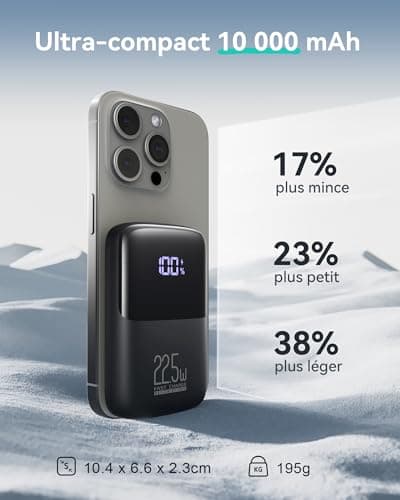 INIU Batterie Externe, Mini 10000mAh 22.5 W Power Bank Charge Rapide Chargeur Portable, USB C Out & Input Powerbank avec Support pour iPhone 16 15 14 13 Pro Max Plus Samsung S23 S22 AirPods iPad etc