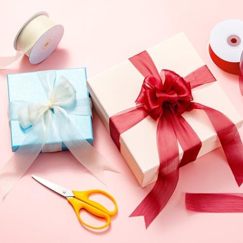CHUQING Ruban cadeau en mousseline de soie rouge foncé - 3,8 cm de large - Ruban en mousseline de soie pour fleurs et décoration artisanale - Rouleau de 25 yards - Bordeaux