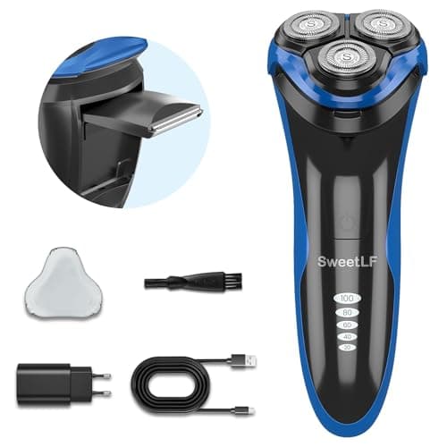 SweetLF Rasoir Electriques Hommes, Rasoir 2 en 1 2024, Tête Flottante 4D, Autonomie de 120 Mins, Longue Durée de Vie, Étanchéité IPX7, Utilisable à Sec et Sous L'eau, Écran LED (Bleu Foncé)