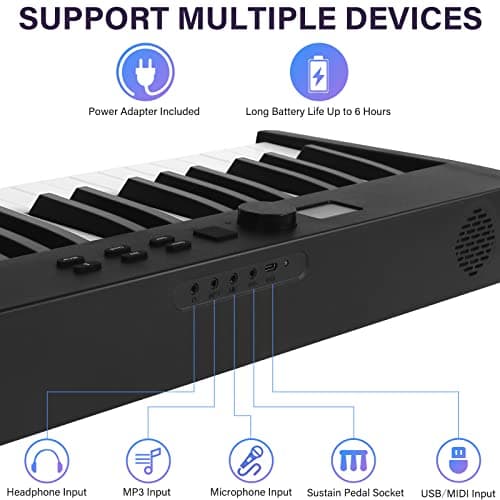 Clavier de piano pliant Kime, clavier électrique Piano 88 touches Clavier pliable de piano numérique semi-pondéré avec pédale de sustain Bluetooth MIDI, porte-feuille de musique, sac de transport