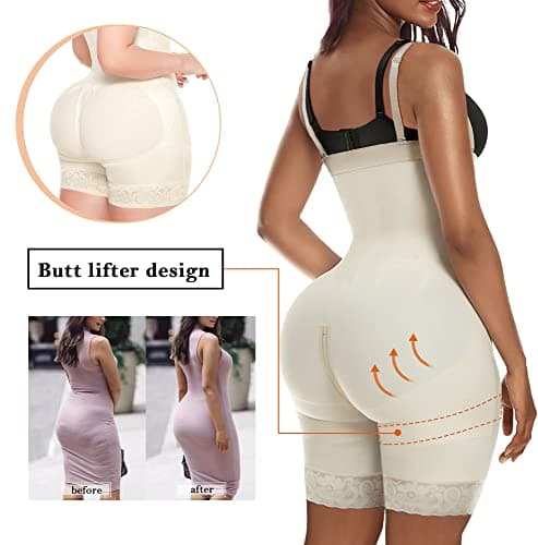 YIANNA Body Femme Gaine Ventre Plat Invisible Amincissante Zipper Gainant Combinaison Sculptant Shapewear Fajas Colombianas Post Accouchement Beige M 7257