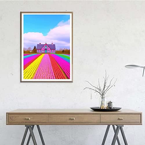 Ginfonr 5D Diamant Painting Diamond Painting Complet Loger Gazon Broderie Peinture Diamant Painting Paysage Usine Kit Complet Décoration De Pour La Décoration Murale De La Maison 30x40 cm