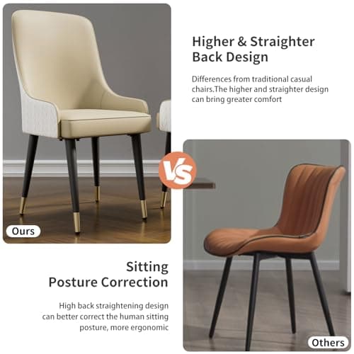 FATIVO Lot de 2 Chaises Scandinave Salle à Manger: Chaise Beige de Cuisine en Cuir Confortable Chaise Design Salon avec Pieds en Métal Rembourrée pour Restaurant - 43.5x43.5x90cm
