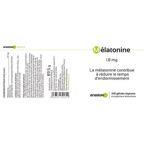 MÉLATONINE * 1.8 mg / 120 doses * Sommeil * (1 dose = 2 gélules) * pour réduire le temps d’endormissement.