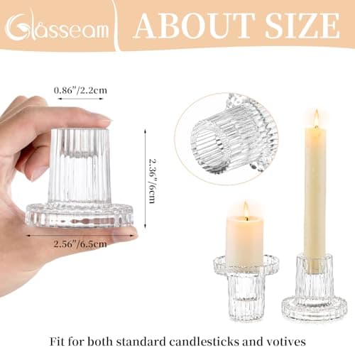 Glasseam Bougeoir en Verre Lot De 2, Bougeoirs Transparents, Bougeoirs StriéS pour La DéCoration De Table, Bougeoirs De NoëL Modernes pour Le Salon, Le DîNer Et La Maison