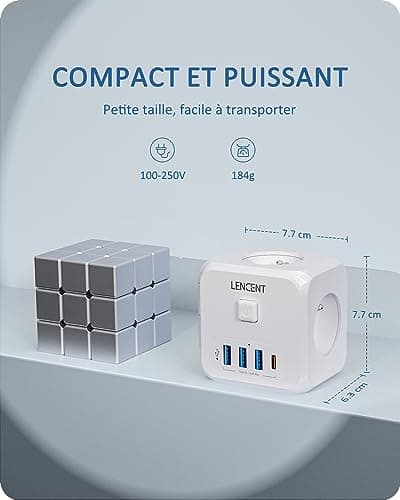 LENCENT Multiprise, 7 en 1 Murale Prise avec Multiple Secteur USB