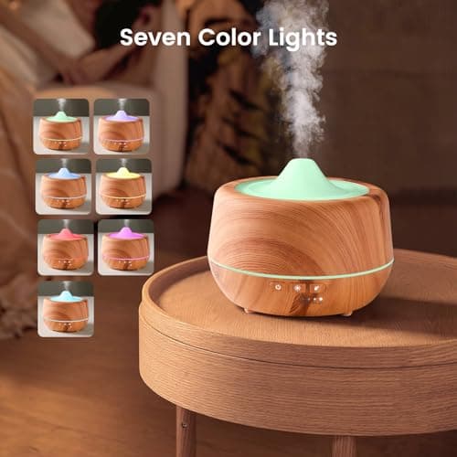 Ensemble d'huiles essentielles 10 x 10 ML, 500 ML, diffuseur d'aromathérapie ultrasonique, humidificateur à Brume fraîche avec lumières LED 7 Couleurs, 4 minuteries, Fonction d'arrêt