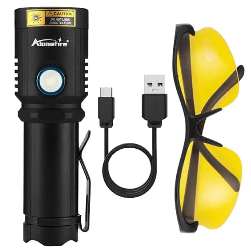 Alonefire X901UV 10W 365nm Lampe Torche UV LED Puissante Rechargeable USB Ultraviolet Lumière Noire Détecteur D'urine pour Résine, Peinture, Fluoresceine avec Lunettes de Protection UV, Pile Incluse