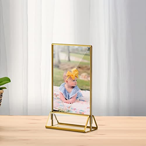 Porte-panneaux en or Acrylique 10x15cm, 4x6'' Cadres d'images Claires avec Bordures Dorées et Support Vertical, Support de Menu de Table Double Face pour les Numéros de Table de Mariage, Lot de 6