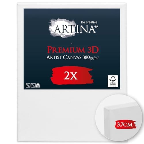 Artina Lot de 2 Canvas Toile Peinture 40x50cm - FSC® Châssis Bois pour Toile 3D 100% de Coton sans Acide - Toile à Peindre Blanche et Encadré Stable Apprêté 3 Fois – Toile pour Peinture 380 g/m2
